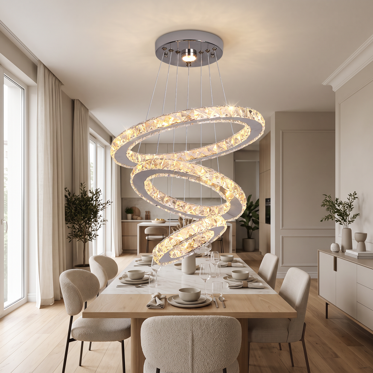 Modern Pendant Lighting Rings Led Crystal Chandelier in a modern home