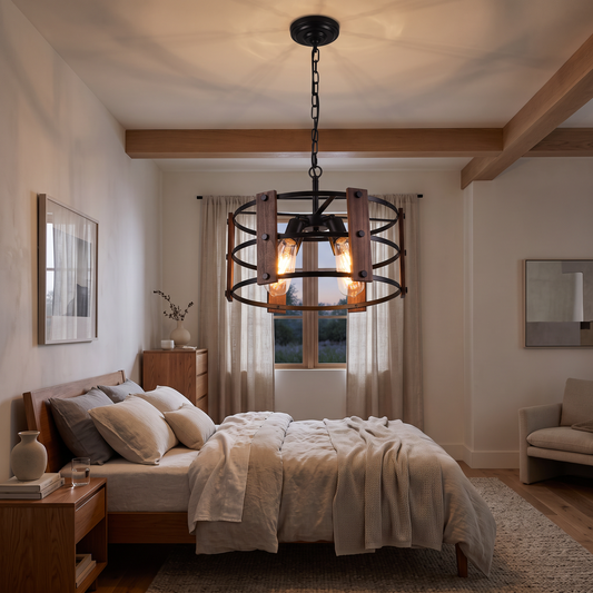Wooden Retro Chandelier Lamp Indoor Bedroom Vintage Ceiling in a modern home
