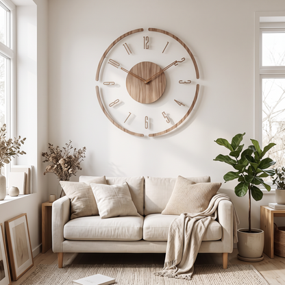 Hot Wall Clock Living Room Decoration Solid Wood Creative in a modern home