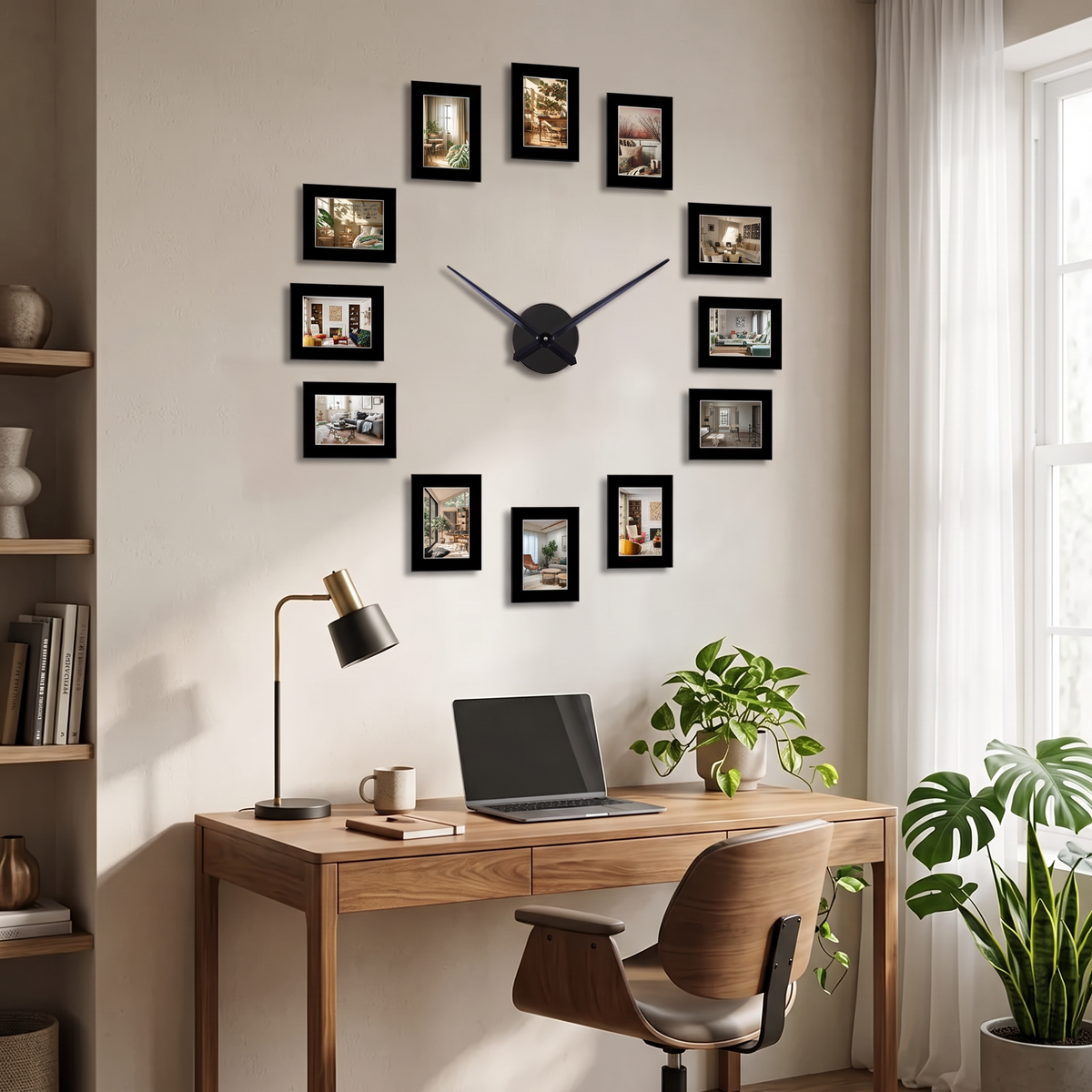Creative Black Photo Frame Wall Clock DIY Album Clock in a modern home