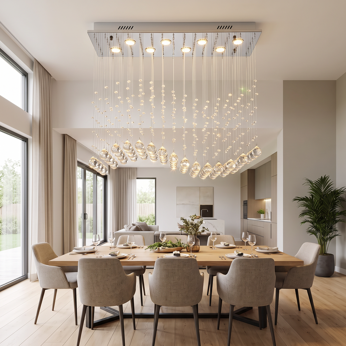 Rectangle Crystal Lamp Dining Room Chandelier Individuality in a modern home