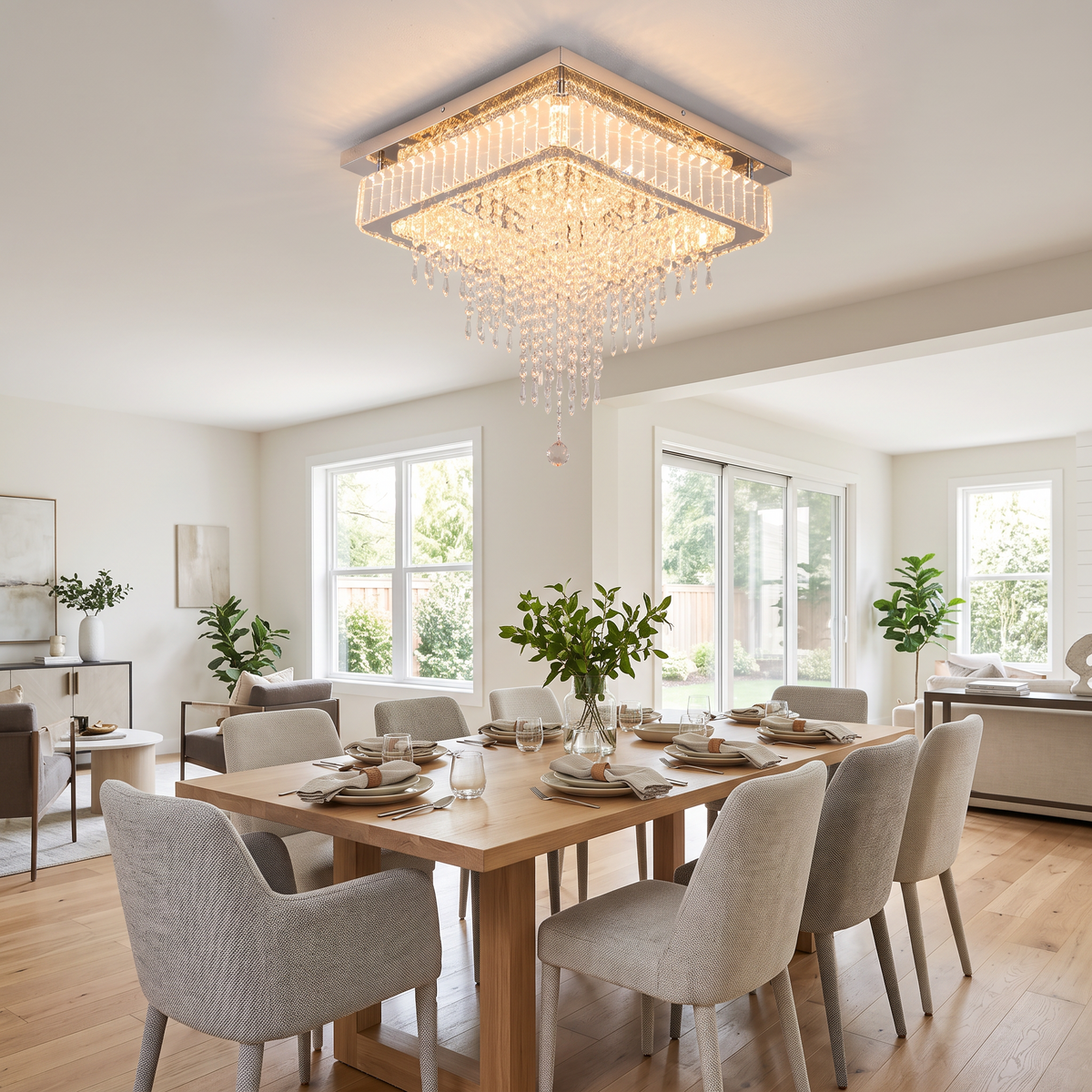 Modern Luxury Crystal Led Pendant Light Rain Drop in a modern home