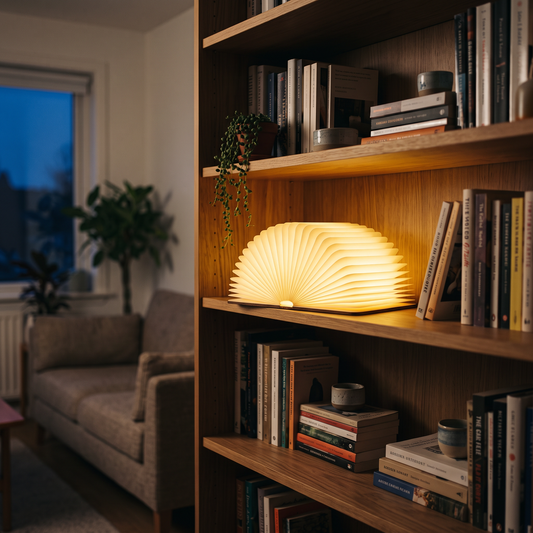 3D Creative LED Book Folding Lamp RGB 5 Color Wooden Book in a modern home