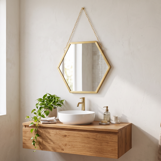 Iron Hexagonal Wall Mounted Mirror, Wall Mounted Decorative in a modern home