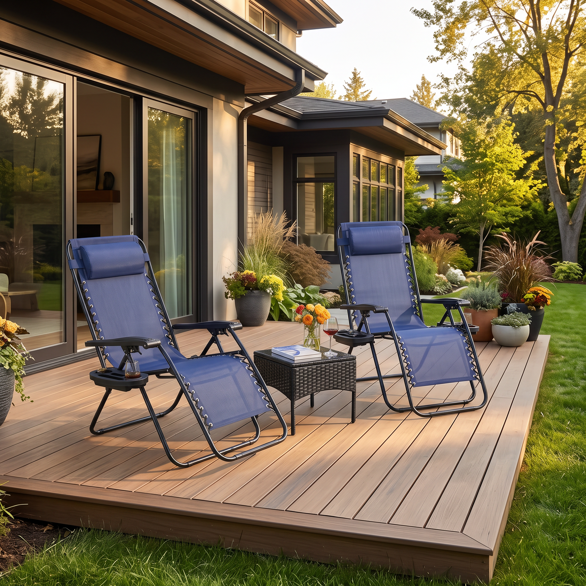 JHK Portable Zero Gravity Recliner Chairs Set of 2 Outdoor in a modern home