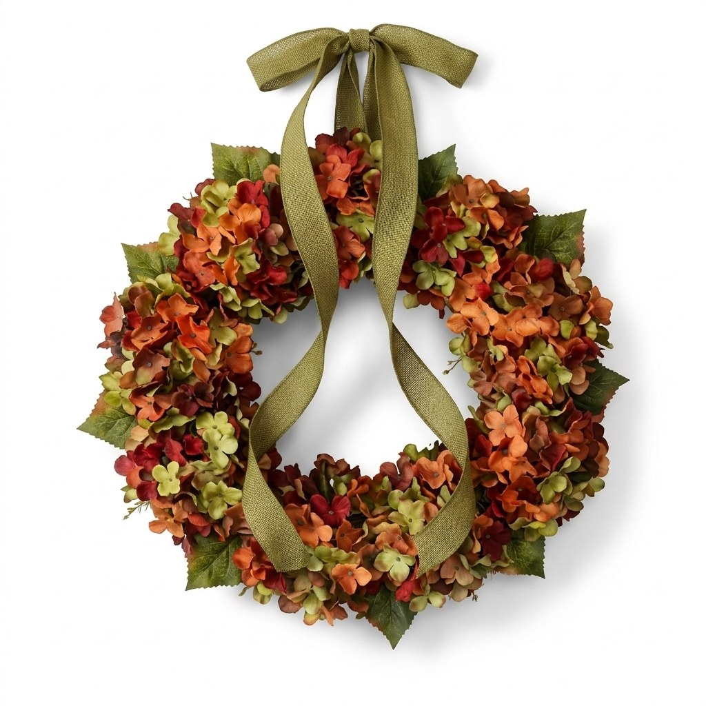 Autumn Hydrangea Wreath on a white background