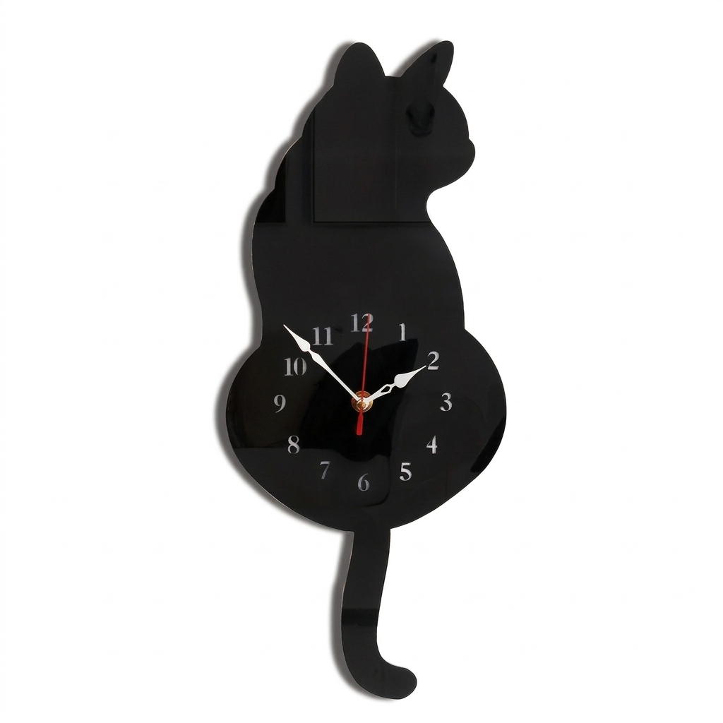 Black Cat Pendulum Clock on a white background