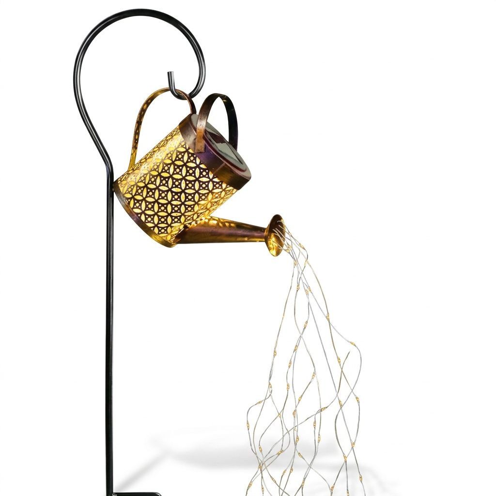 Solar Watering Can Light on a white background