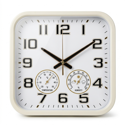 Retro Clock with Weather Display on a white background