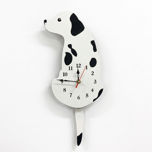 Wagging Tail Dog Clock on a white background