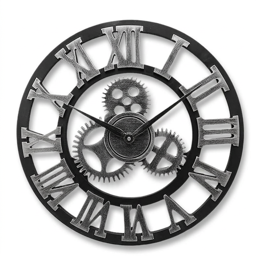 Industrial Gear Wall Clock on a white background