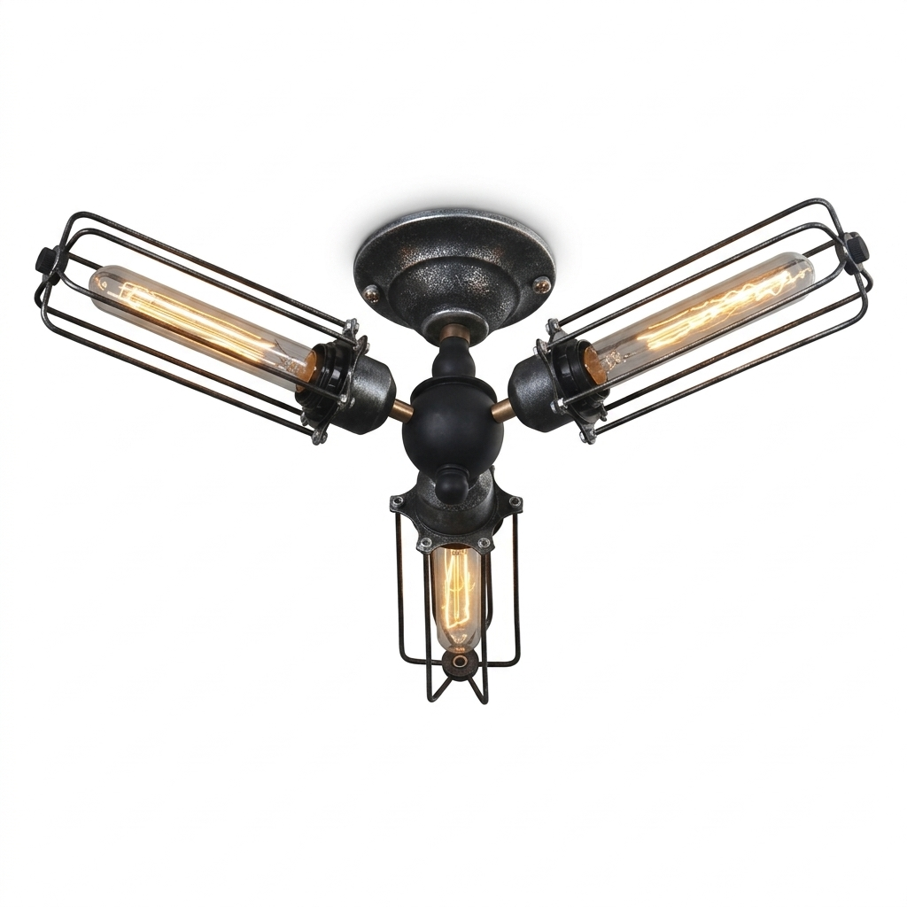Industrial Cage Flush Mount on a white background