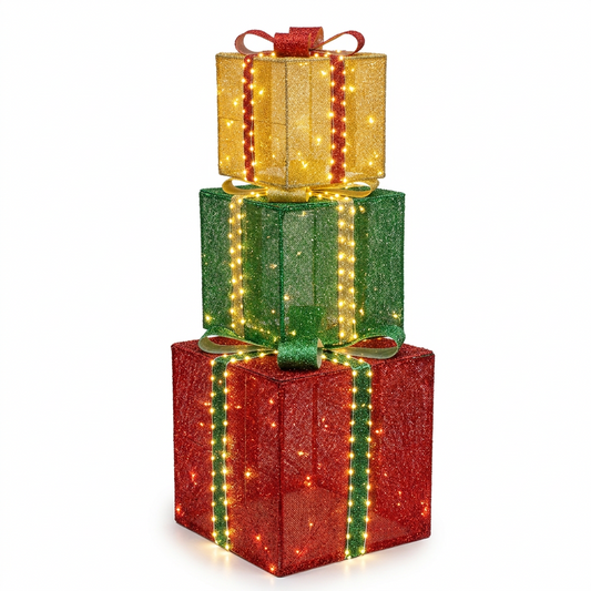 Lighted Gift Box Trio on a white background
