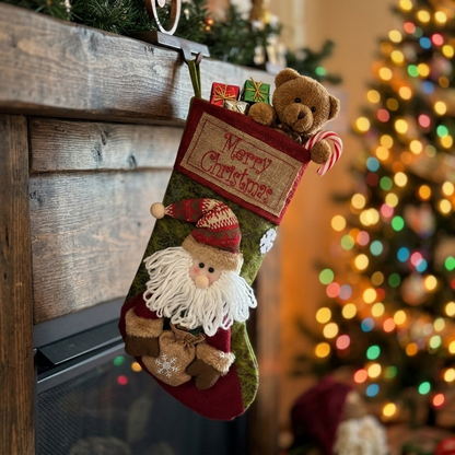Santa Christmas stocking filled with gifts