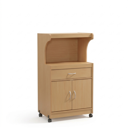 Rolling Microwave Cart – Beech on a white background