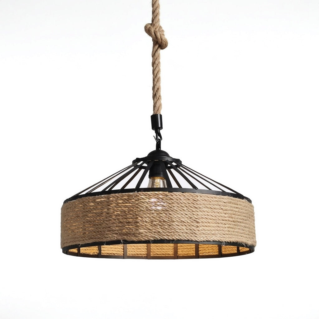 Hemp Rope Pendant Light on a white background