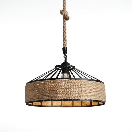 Hemp Rope Pendant Light on a white background